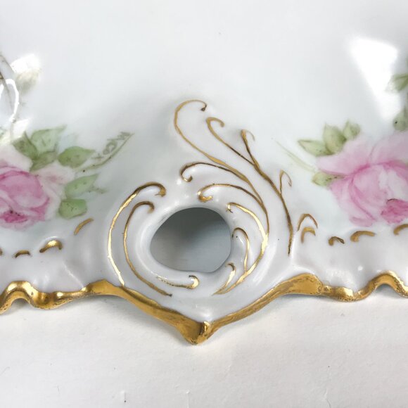 Unmarked Vintage Pink Floral Scalloped Porcelain Dish - Picture 3 of 9